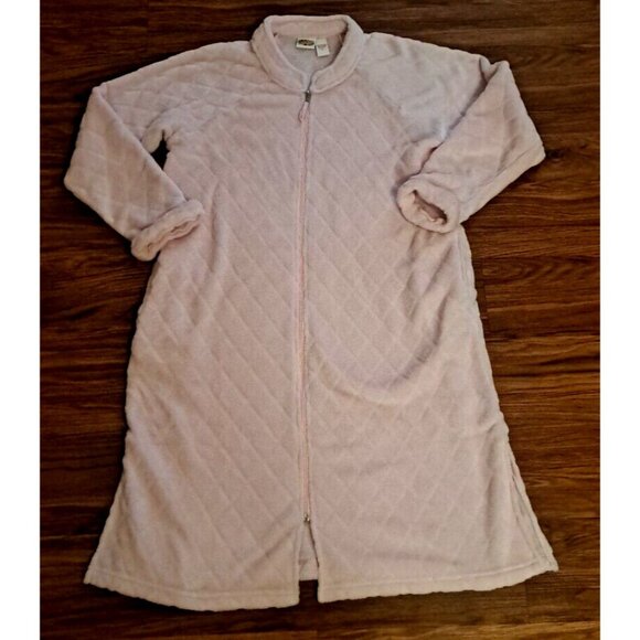 Fleece Robe House Coat Pink Collections Etc Womens Full Zip Pockets Pastel M - Picture 1 of 6